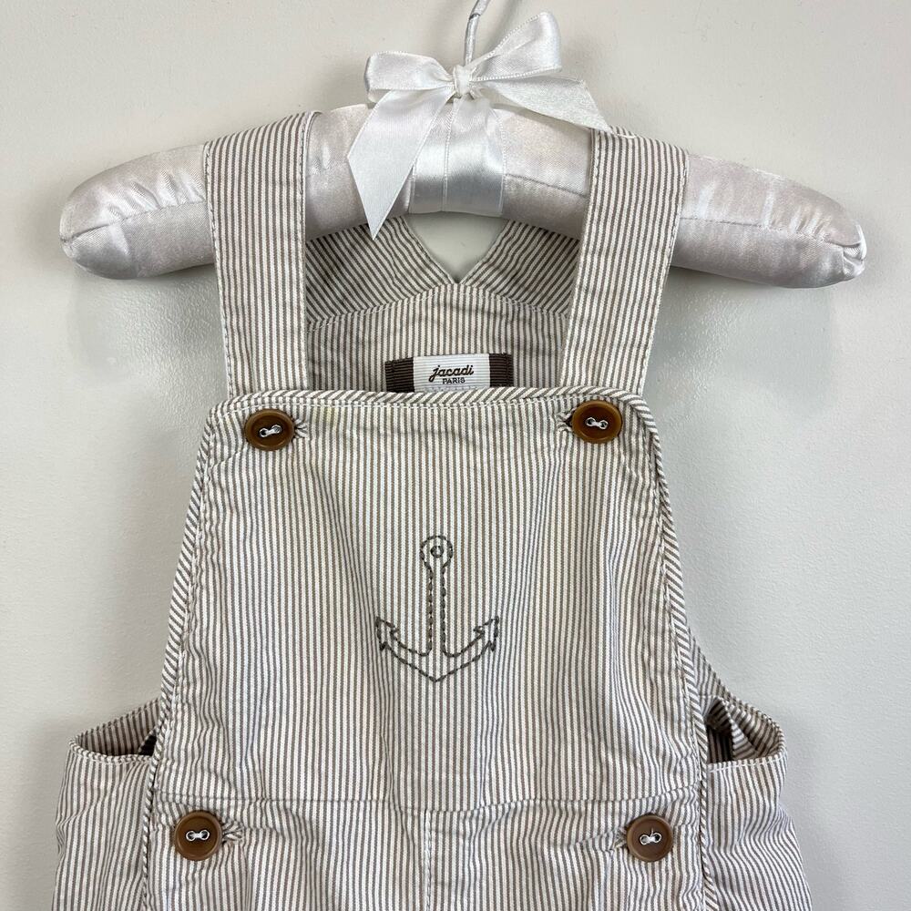 Jacadi Cream Striped Overalls with Anchor Detail - Picture 3 of 11